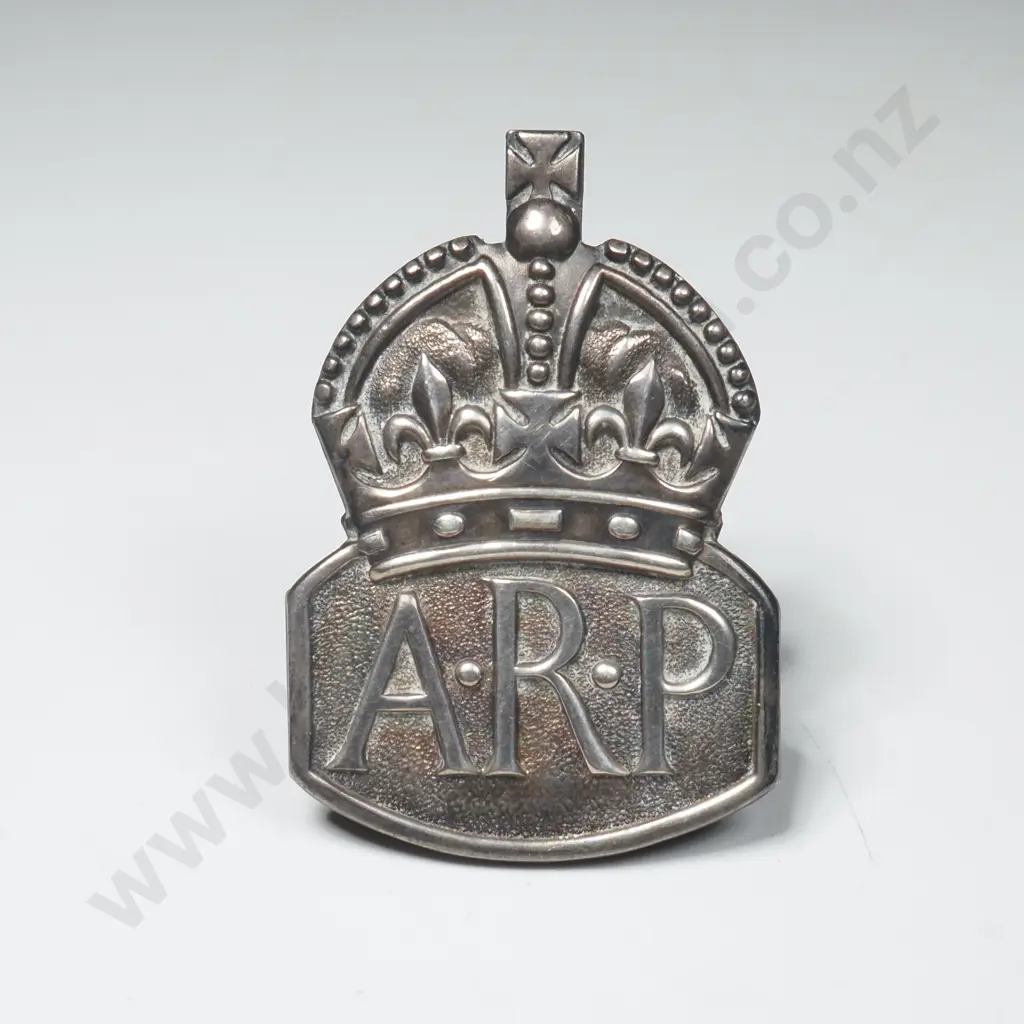 WW2 ARP Badge in Sterling Silver w English Hallmarks Image 1++