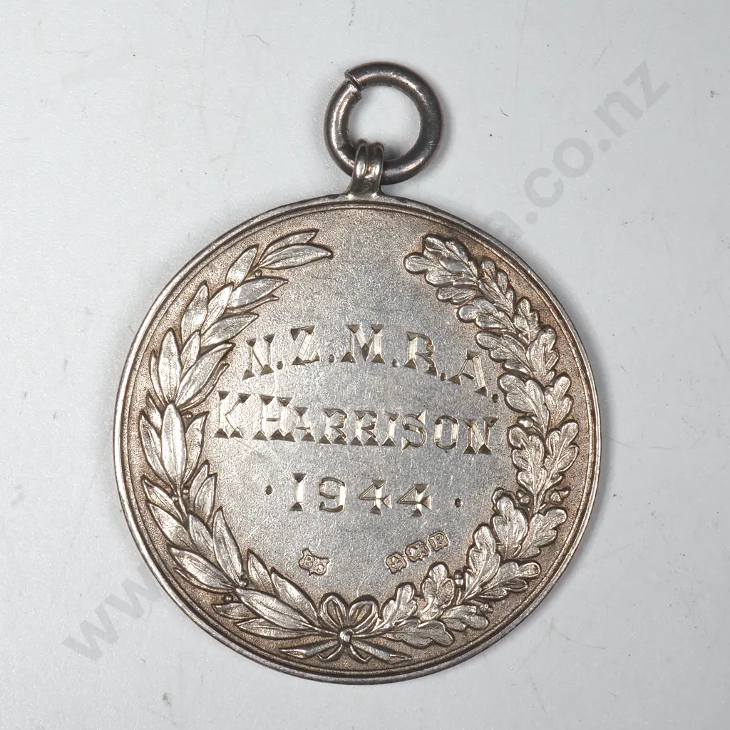 Sterling Silver NZ Miniature Rifles Association Prize Medal, 1944. Image 1++