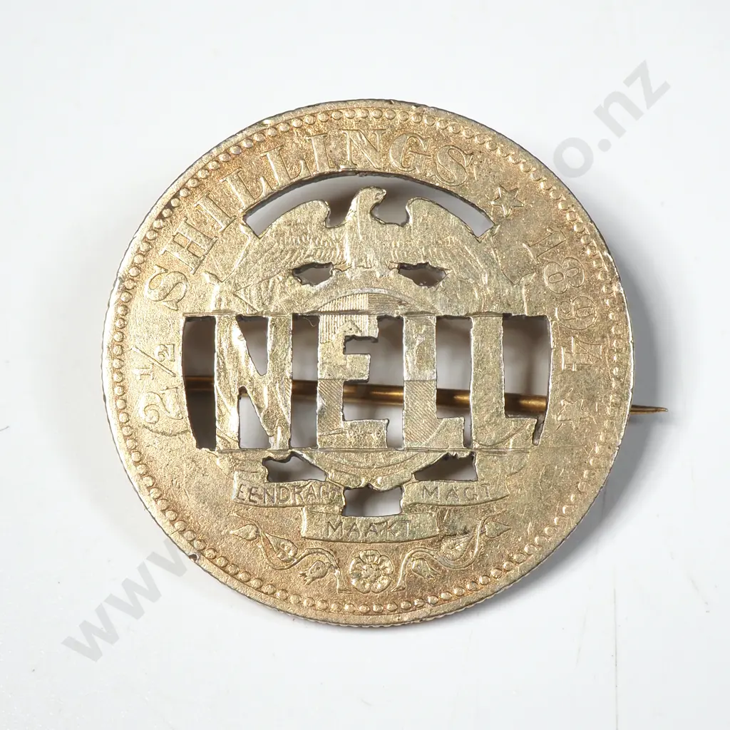 Gilt Sterling Silver Boer War Sweetheart Brooch Made From A South African 1894 Halfcrown. Image 1++