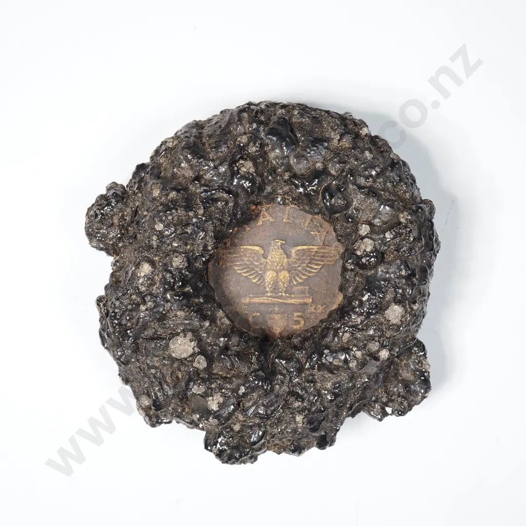 WW2 Italian Coin set in Lava from Mount Etna Image 1++