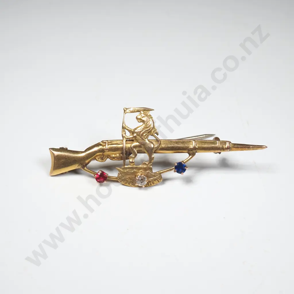 WWI 9ct Gold Rifle Sweetheart Badge w Rifle Brigade Badge & Gems. Image 1++