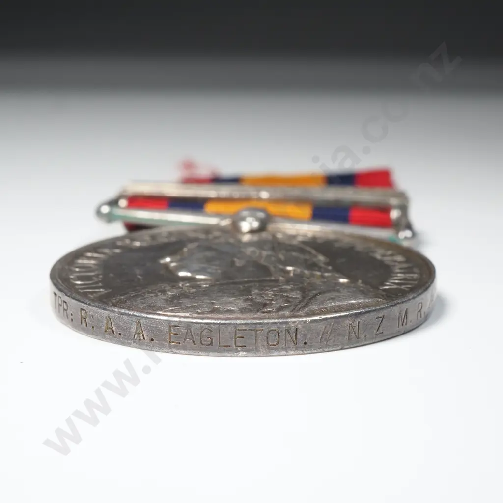 Boer War 9th Contingent QSA Medal to 7165 Randolph Albert Alexander Eagleton w Two Clasps Image 1++