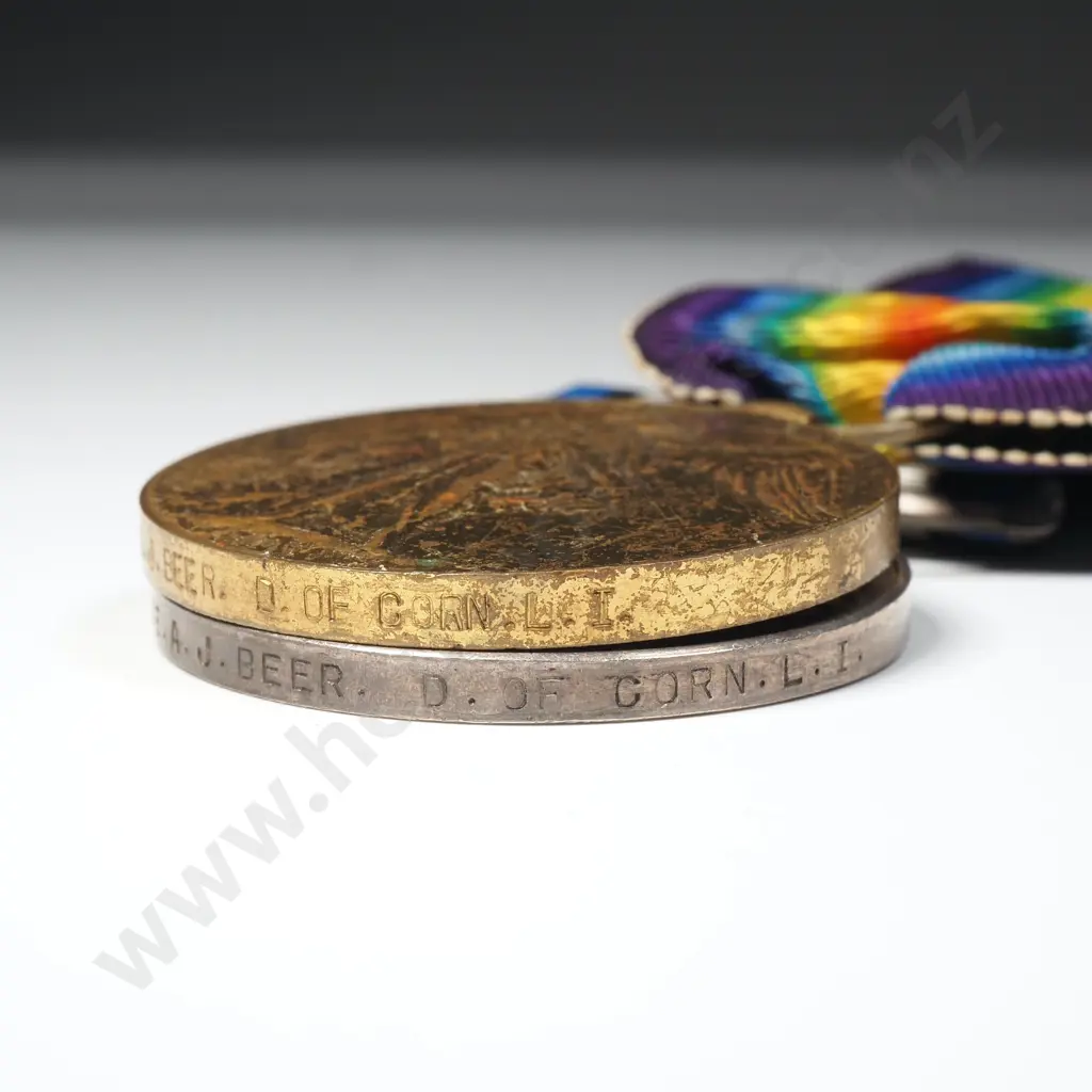 WW1 Pair ot 41260 Pte A J Beer Duke of Cornwall Light Infantry  Image 1++