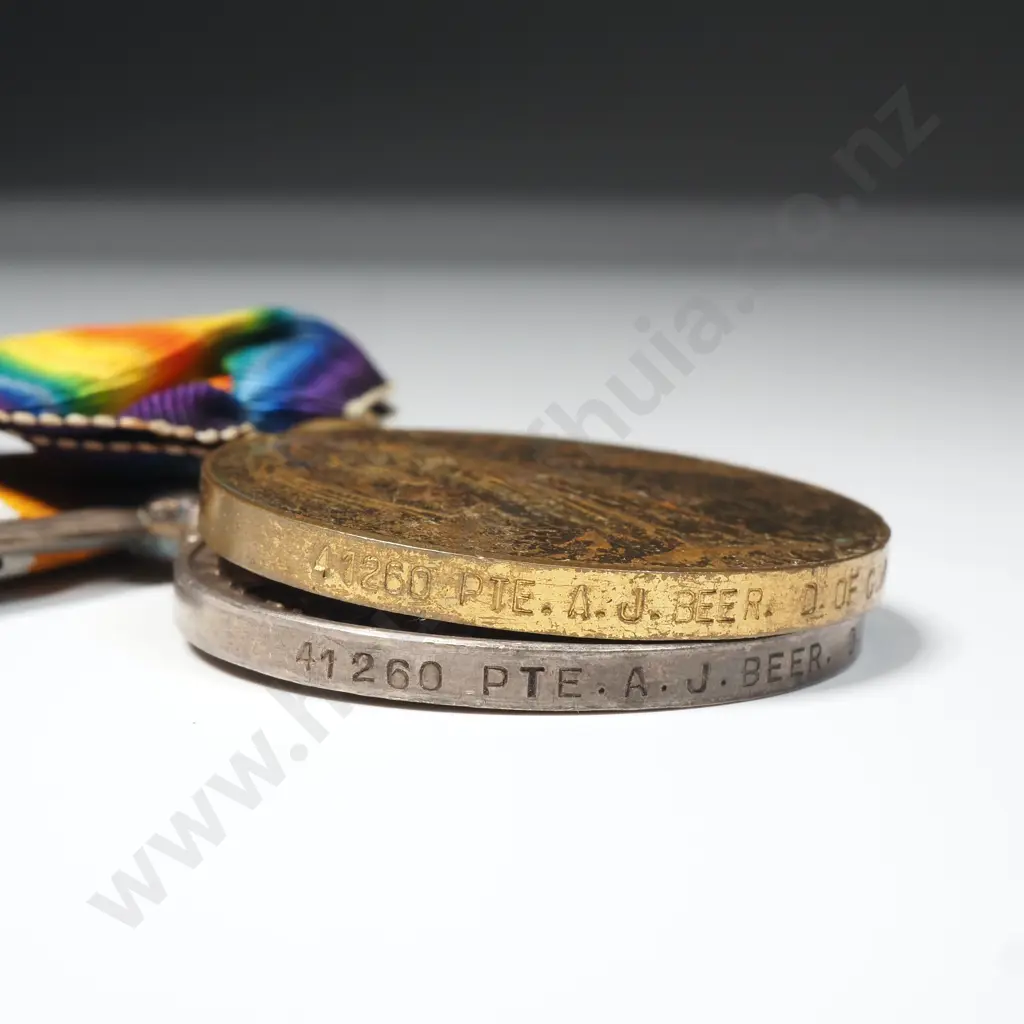 WW1 Pair ot 41260 Pte A J Beer Duke of Cornwall Light Infantry  Image 1++