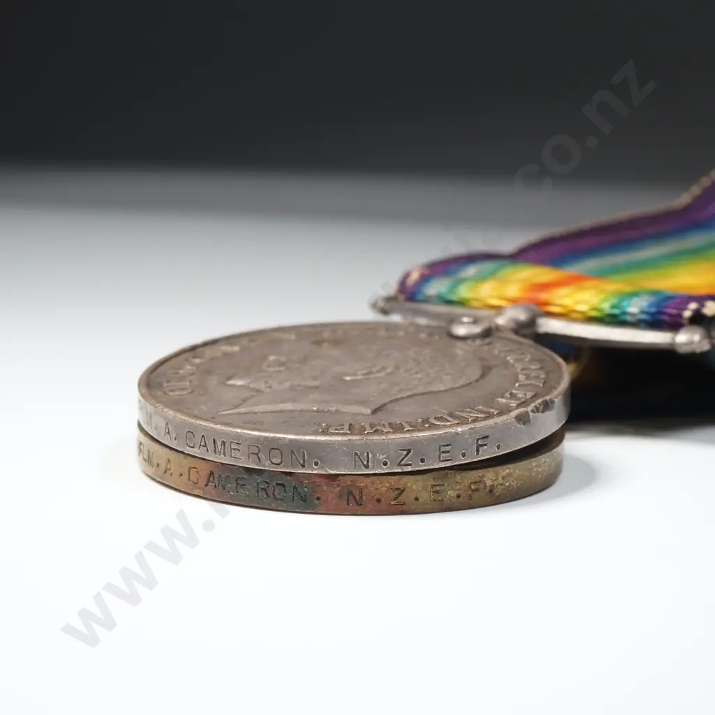 WW1 Pair to 48700 Rflm Alexander Cameron NZEF WIA Image 1++