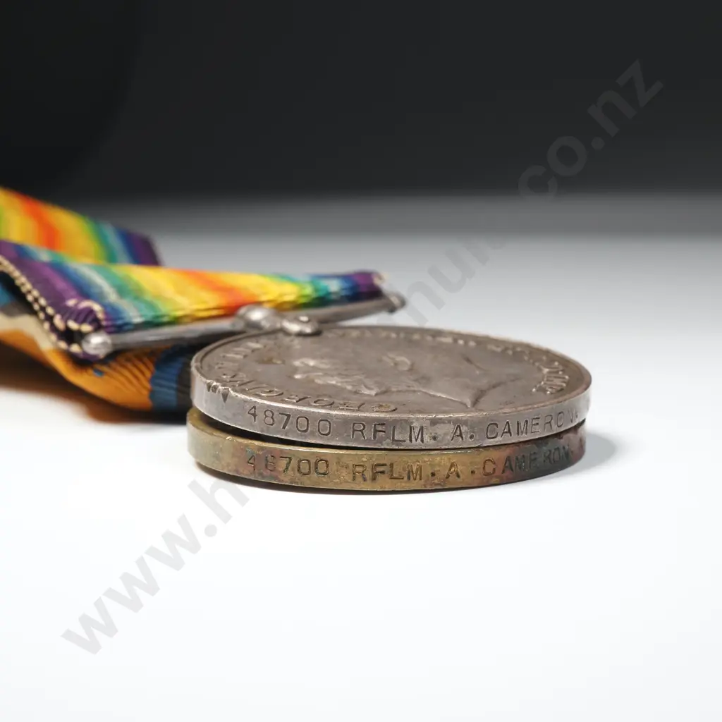 WW1 Pair to 48700 Rflm Alexander Cameron NZEF WIA Image 1++