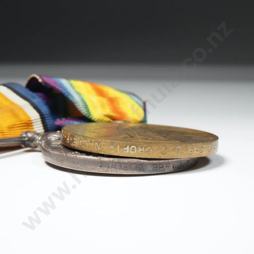 WW1 Pair to 4/1910 Pte John Clement Croft NZEF NZ Engineers ex Royal Navy Image 1++