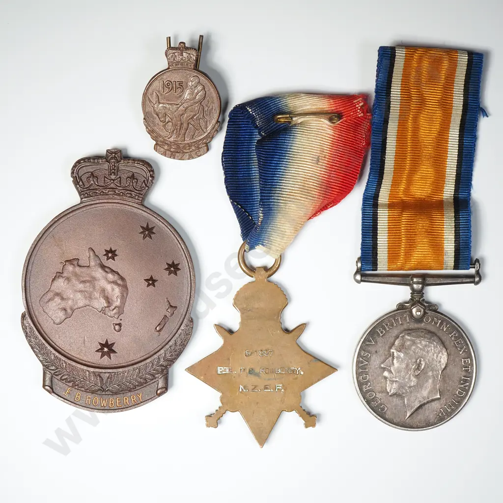 WW1 New Zealand 1914/15 Sta & BWM & Gallipoli Medallion to 8/1897 Pt P Rowberry NZEF Image 1++