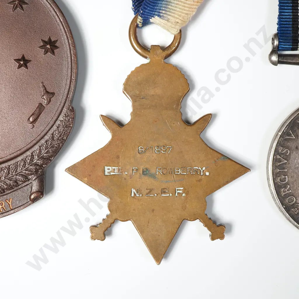 WW1 New Zealand 1914/15 Sta & BWM & Gallipoli Medallion to 8/1897 Pt P Rowberry NZEF Image 1++