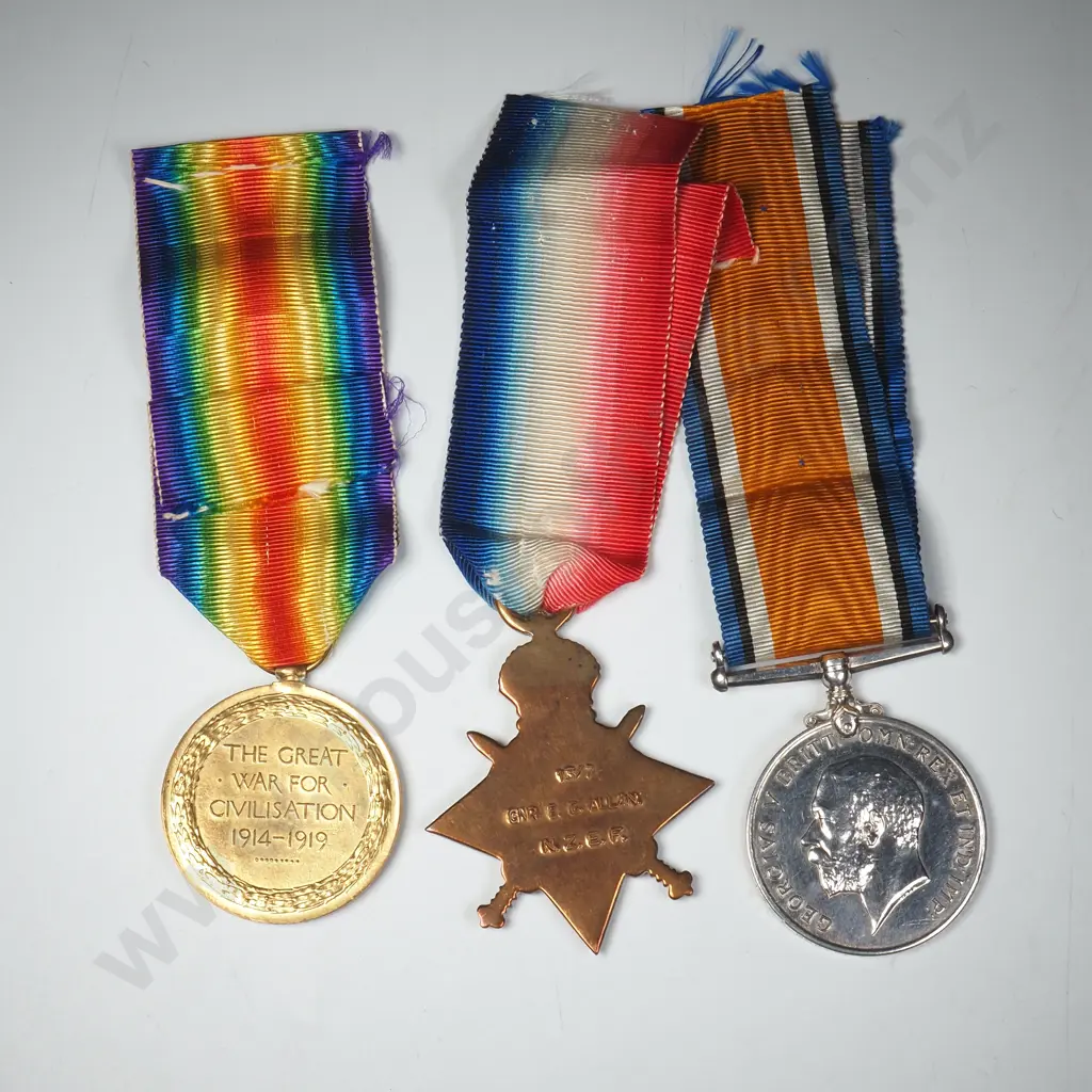 WW1 Trio to 13/7 E G Allen NZEF Auckland Mounted Rifles Image 1++