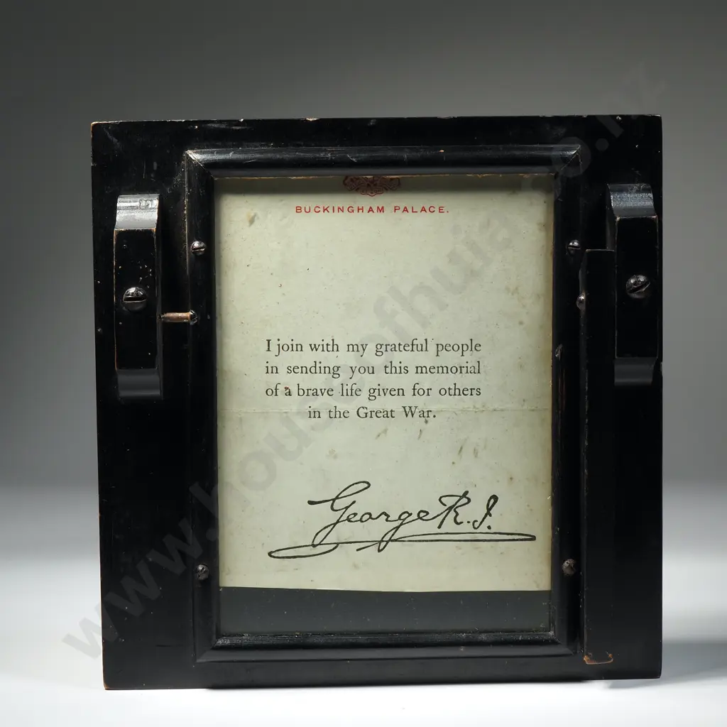Death Plaque in Wooden Frame to 9/1717 William Huson Pay NZEF w Letter from King Image 1++