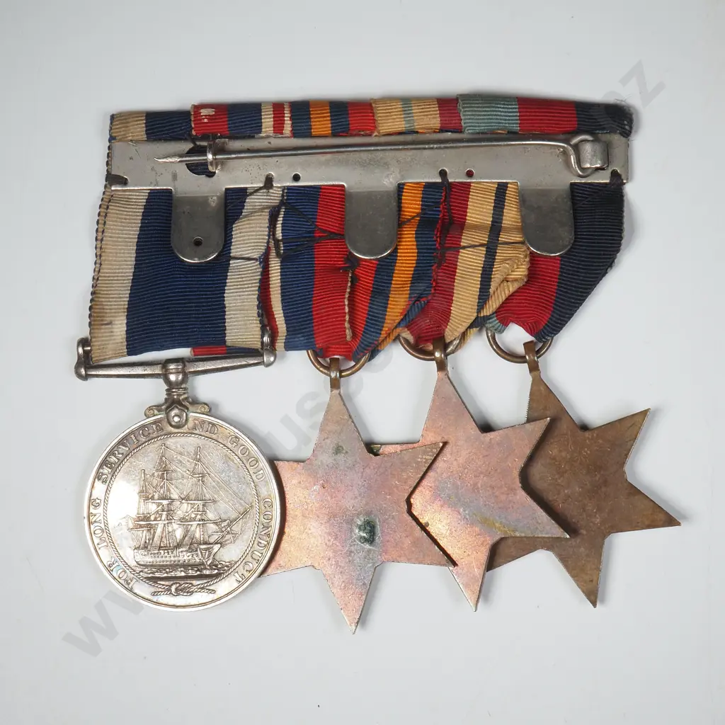 3 X WWII Stars And A Royal Naval Long Service And Good Conduct Medal ( George VI ) Named “M. 39069 A. F. WHITTAKER. O. A. 1. H. M. S. KENT.”. 22740 Image 1++