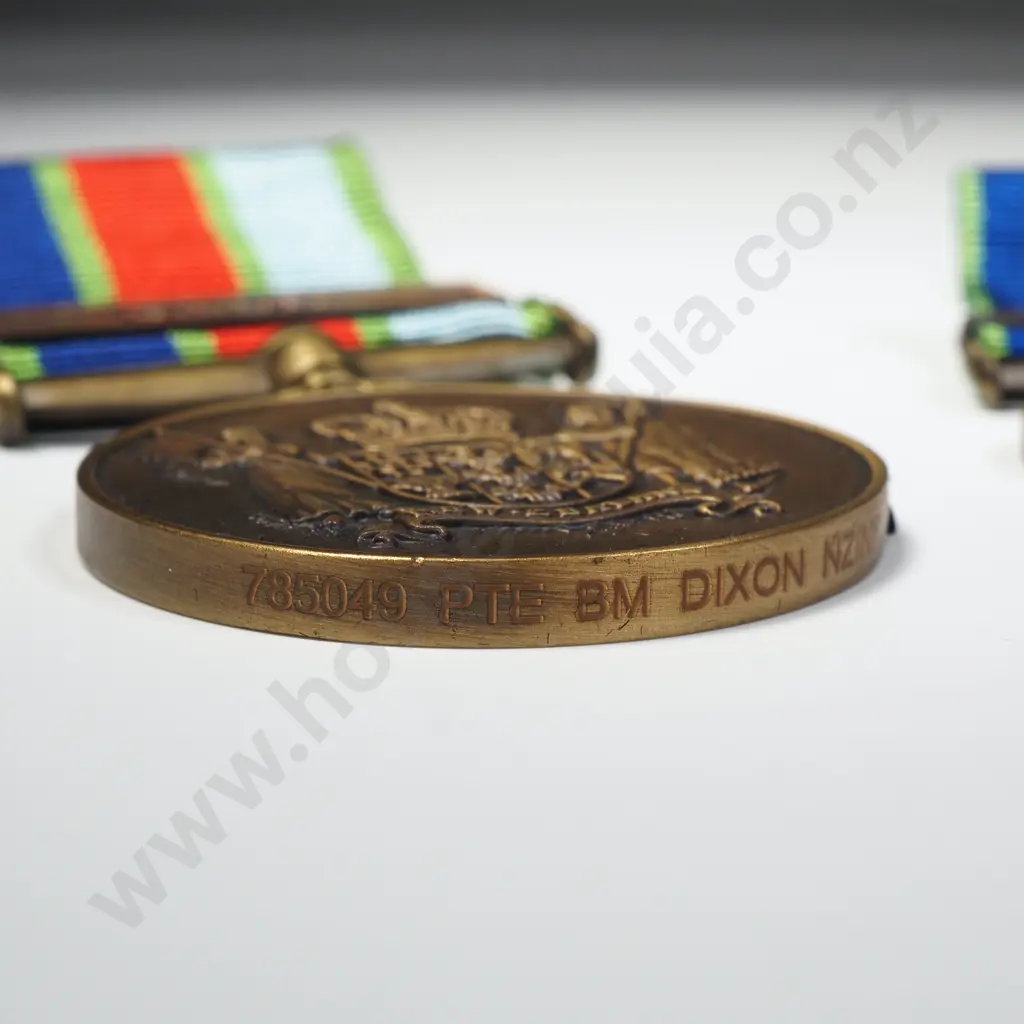 New Zealand Defence Service Medal to 785049 Pte B M Dixon NZINF & Miniature  Image 1++