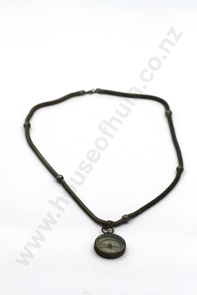 Large Vintage Compass Snake Chain Necklace & Pendant "Where are we going" Image 1++