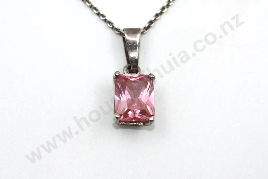 Vibrant Pink Stone Pendant on Sterling Silver Chain "Pretty in Pink" Image 1++