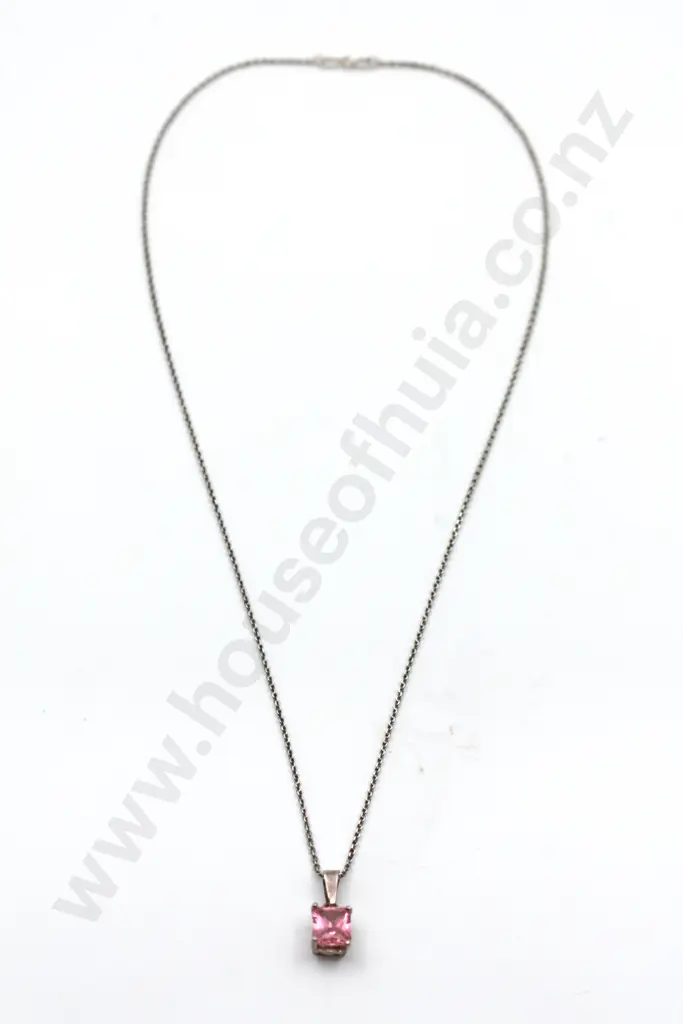 Vibrant Pink Stone Pendant on Sterling Silver Chain "Pretty in Pink" Image 1++
