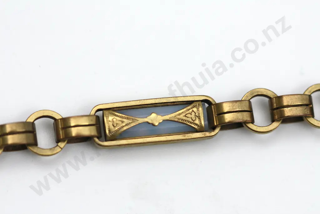 Brass Fancy Link Fob Chain w Moonstone Like Rail Links "Slowly, Silently, Now the Moon..." Image 1++