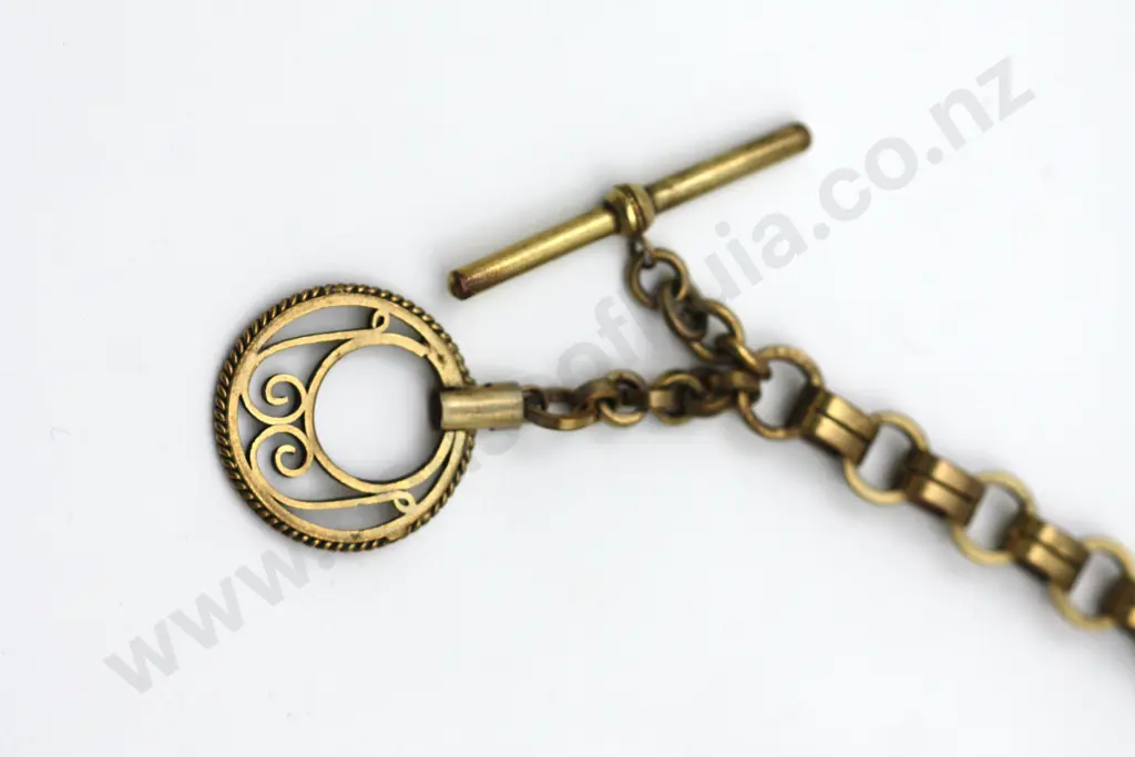 Brass Fancy Link Fob Chain w Moonstone Like Rail Links "Slowly, Silently, Now the Moon..." Image 1++