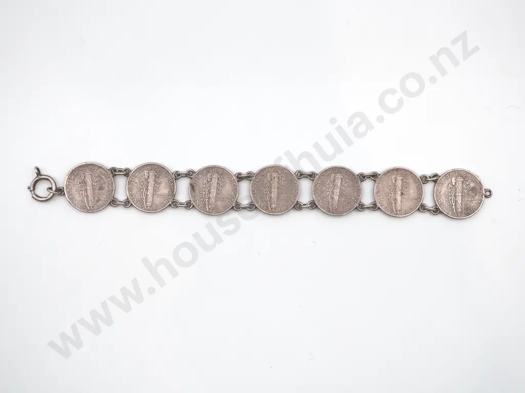 American 1930's &40's Silver Dime Bracelet "Spin on a Dime" Image 1++