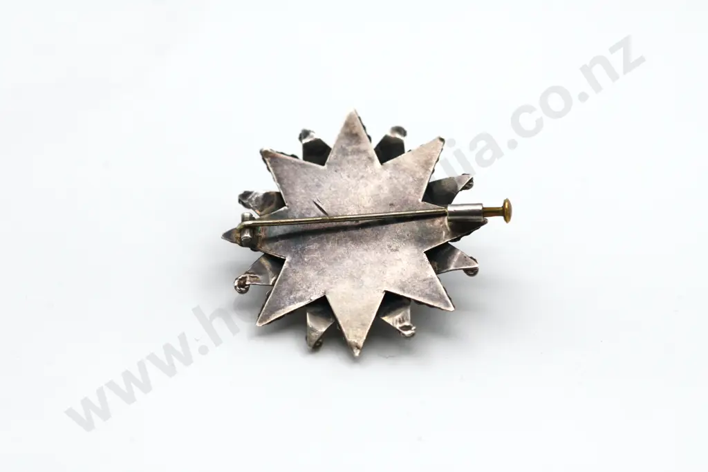 Exceptional 800 Continental Silver Brooch w Coral Insets "Coco's Star" Image 1++