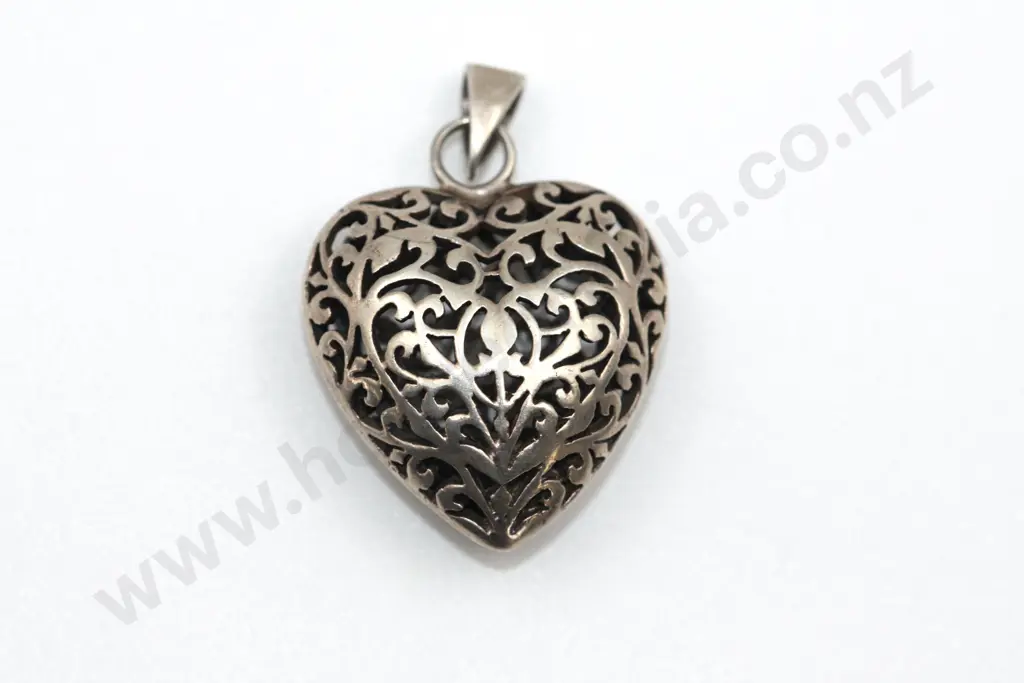 Sterling Silver 3D Filigree Heart Pendant "A Hollow Heart" Image 1++