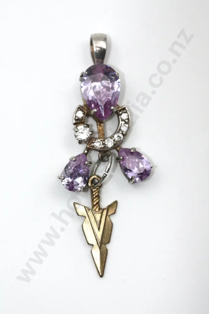 Sterling Silver Teardrop Amethyst Pendant w Sparkly Stone Detail "Crying Mauve" Image 1++