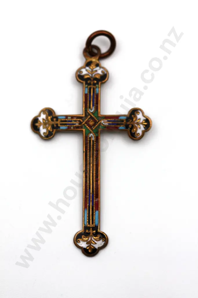 Highly Decorative Brass Cross Pendant with Detailed Enamelling Image 1++