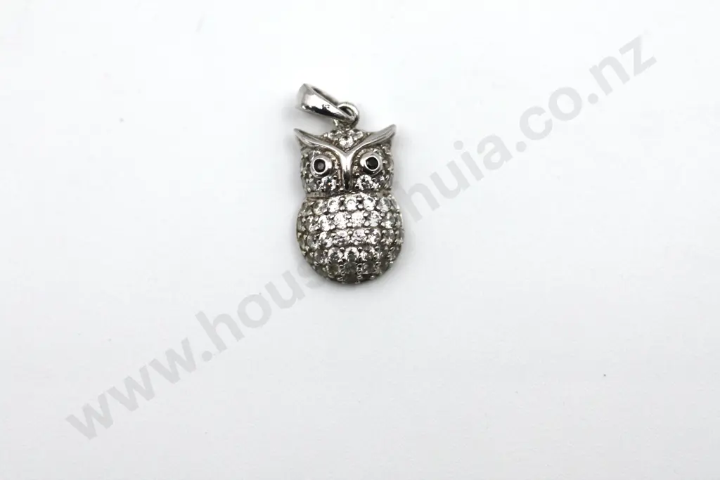 Sparkly Crystal Set Sterling Silver Owl Pendant  "What a Hoot" Image 1++