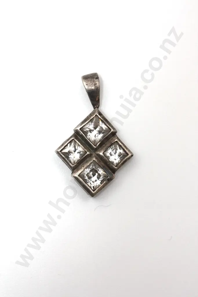 Sterling Silver Square Set CZ Pendant "Diamonds are not a girls best friend" Image 1++