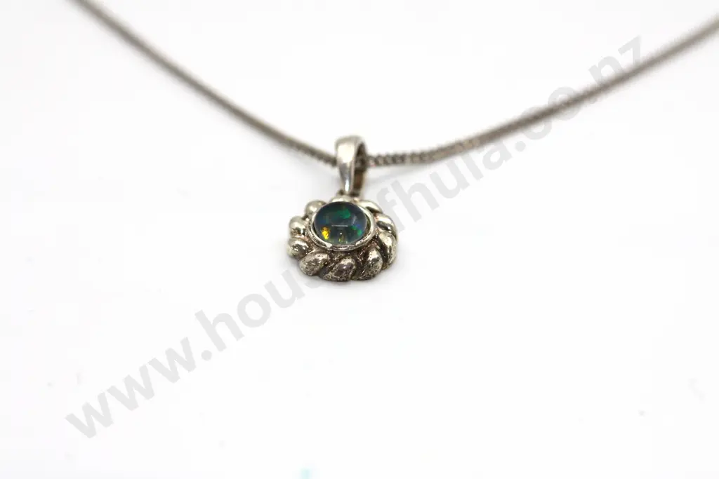 Silver Metal Chain & Opal like Pendant "A touch of blue" Image 1++