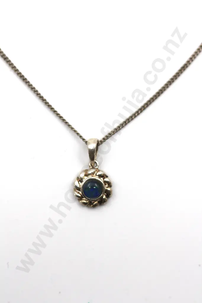 Silver Metal Chain & Opal like Pendant "A touch of blue" Image 1++
