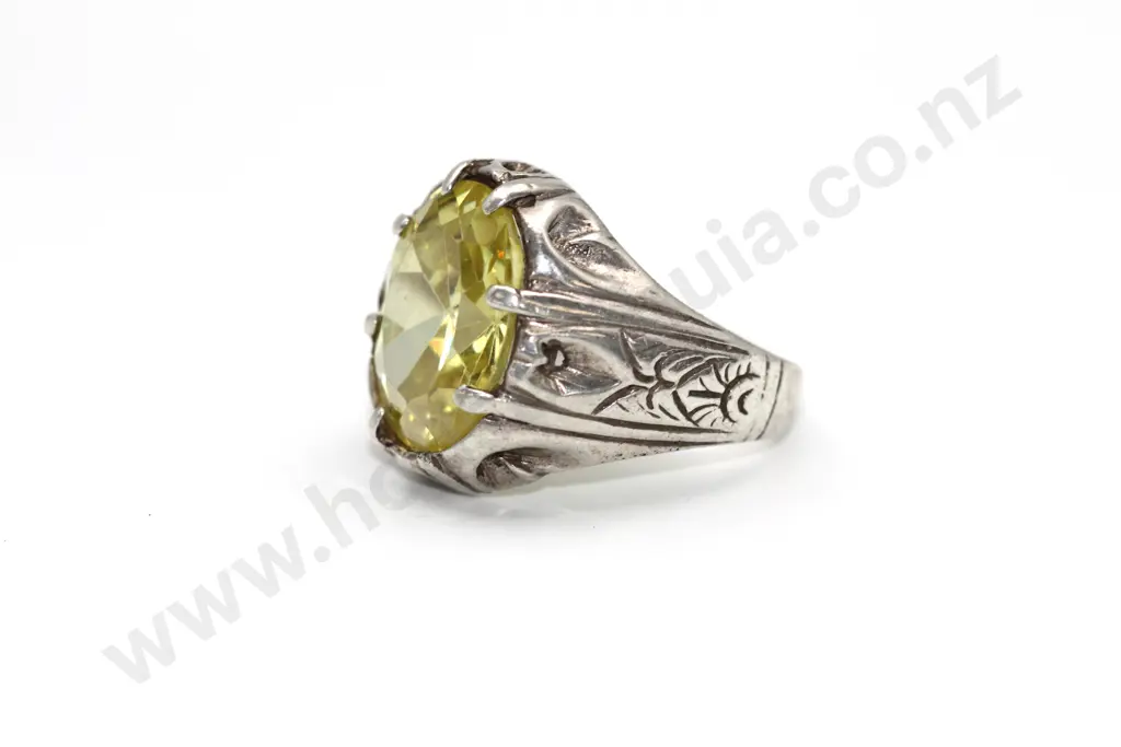 Sterling Silver Large Dress Ring w Statement Citrus Lime Stone  'Tequila Sunrise" Image 1++