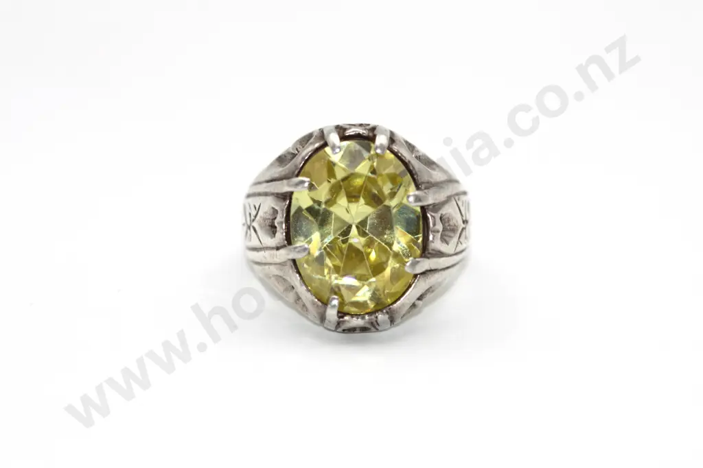 Sterling Silver Large Dress Ring w Statement Citrus Lime Stone  'Tequila Sunrise" Image 1++