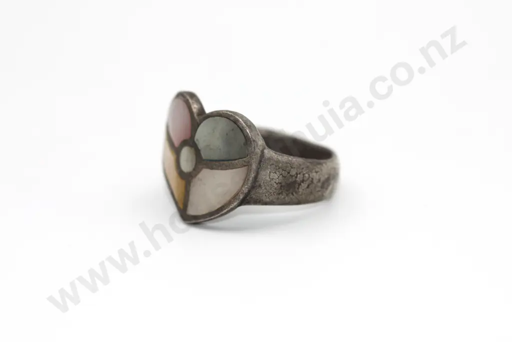 Sterling Silver Stylised Heart Inlaid Mother of Pearl Ring "A Pastel Symphony" Image 1++