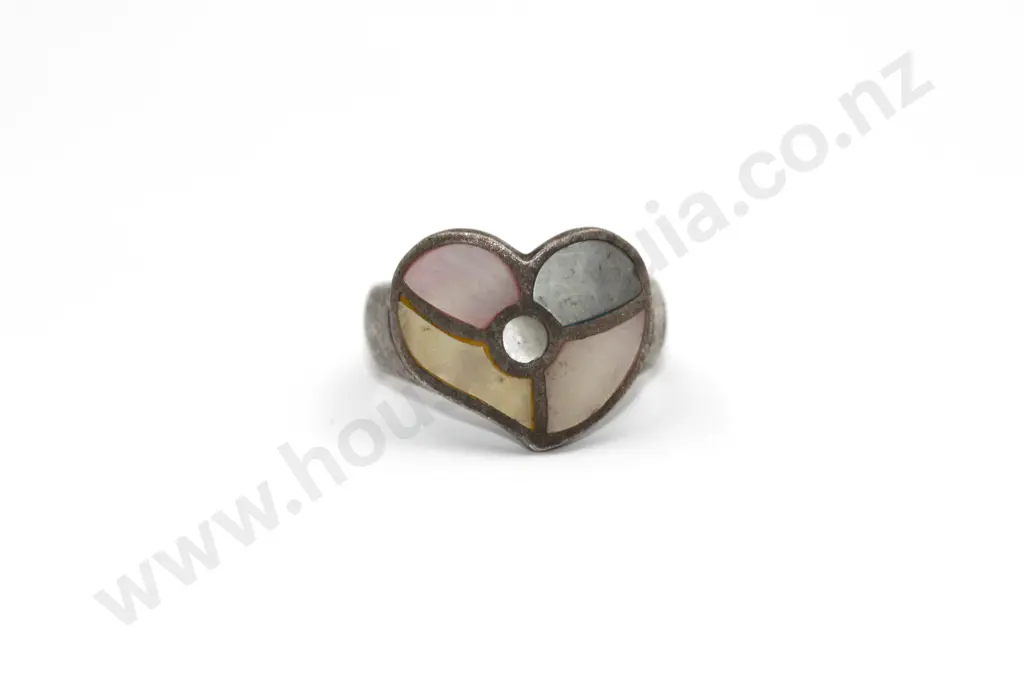 Sterling Silver Stylised Heart Inlaid Mother of Pearl Ring "A Pastel Symphony" Image 1++