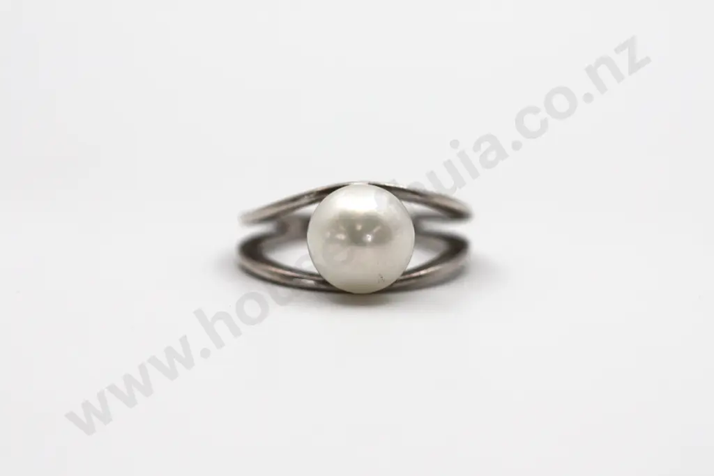 Double Banded Sterling Silver Pearl Ring "Classic Elegance" Image 1++