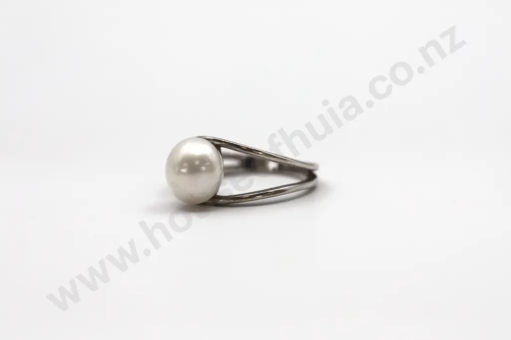 Double Banded Sterling Silver Pearl Ring "Classic Elegance" Image 1++