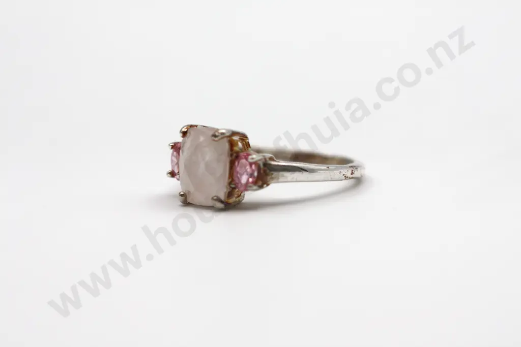 Sterling Silver Claw Set Rose Quartz like Ring Flaked w Sparkly Pink Stones "Still Pretty in Pink" Image 1++