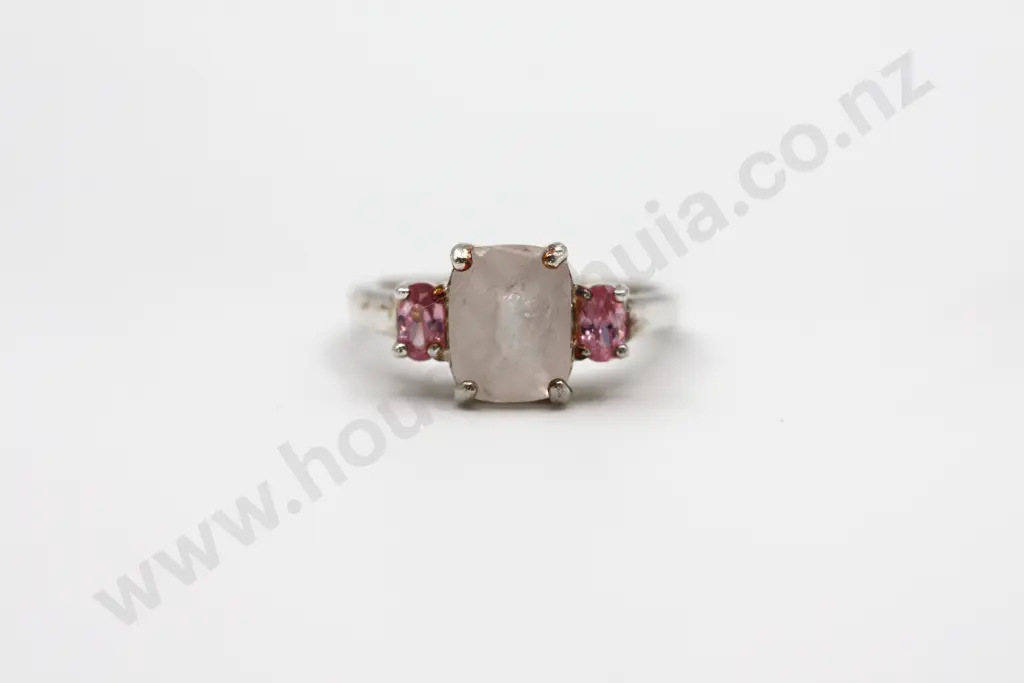 Sterling Silver Claw Set Rose Quartz like Ring Flaked w Sparkly Pink Stones "Still Pretty in Pink" Image 1++