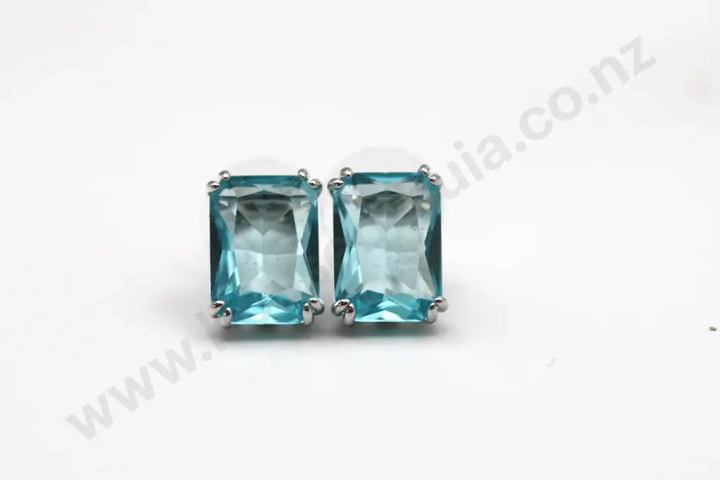 Eye Catching Aquamarine Baguette Cut Crystal Swarovski Earrings "Breaking Bad" Image 1++