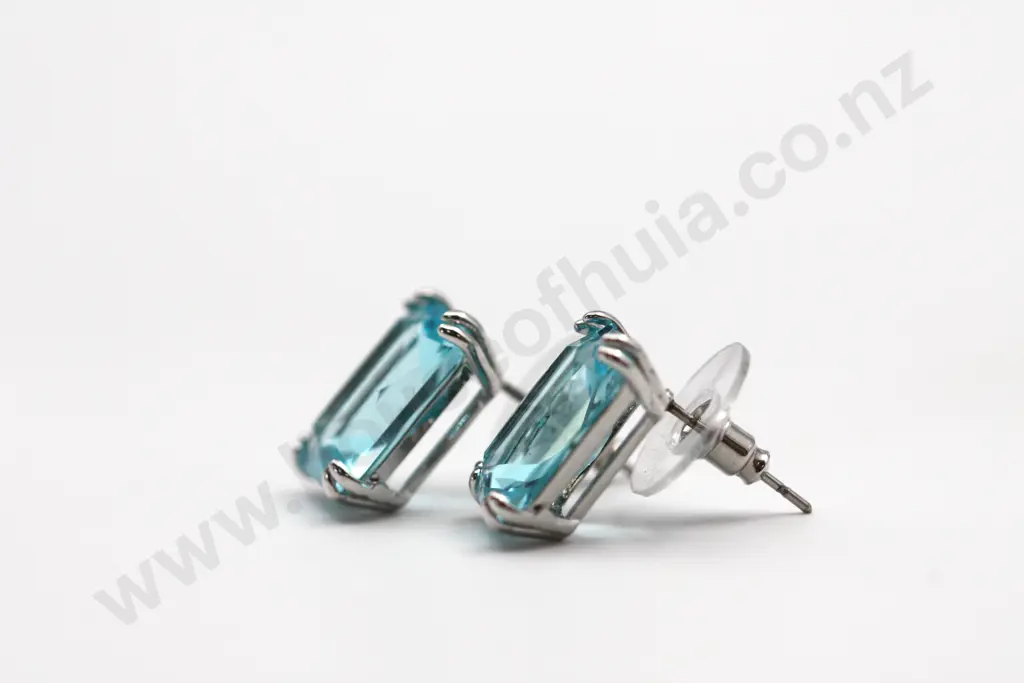 Eye Catching Aquamarine Baguette Cut Crystal Swarovski Earrings "Breaking Bad" Image 1++