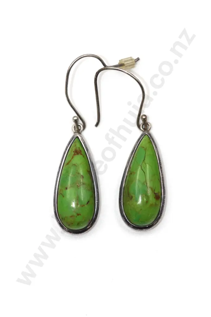 Sterling Silver with Vivd Acid Green Tear Drop Agate Earrings "So Trippy" Image 1++