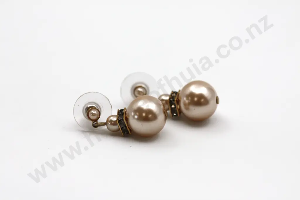 Classic Faux Pearl Drop Earrings "Palest Peach" Image 1++