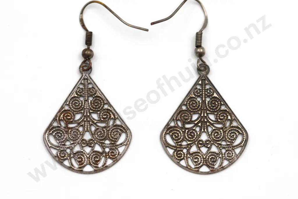 Sterling Silver Filigree Drop Earrings  "Fan Fun" Image 1++
