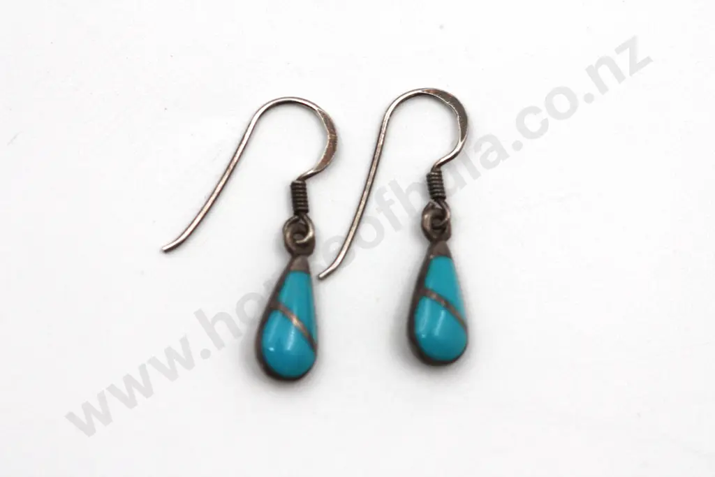 Sterling Silver Turquoise Drop Earrings "Tears of Turquoise" Image 1++
