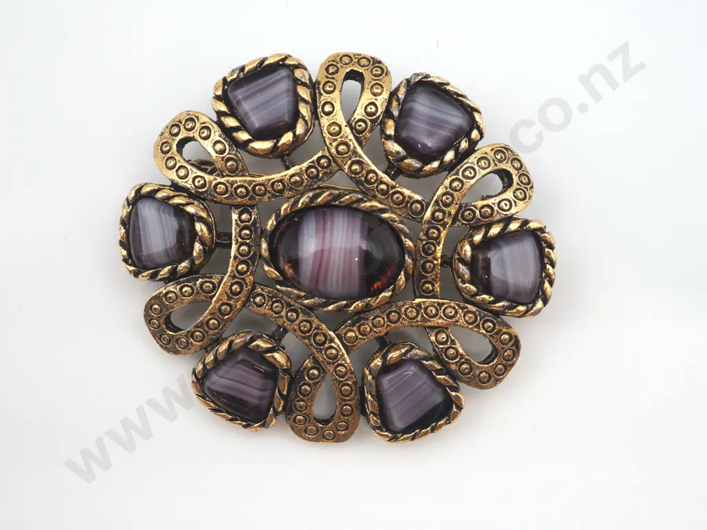 Stylish Agate Brooch w Purples "Aubergine Dream" Image 1++