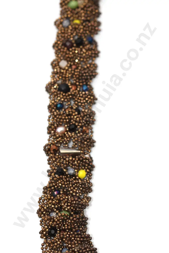 Woven Bead Necklace w Variety of Colours & Shapes "Ropes of jewelled bronze" Image 1++