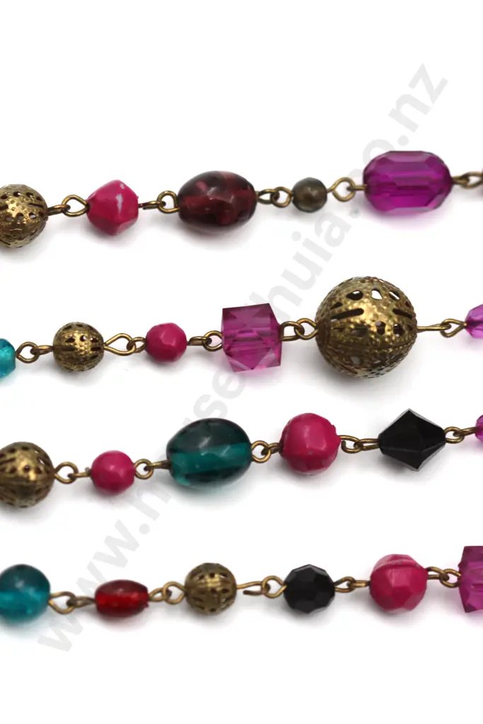 Fanciful Coloured Bead Necklace w Pinks & Blues & Brass Balls "Party Time" Image 1++