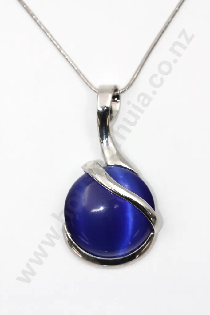 Large Tear Drop Blue Pendant with White Metal Chain "What a mystery" Image 1++