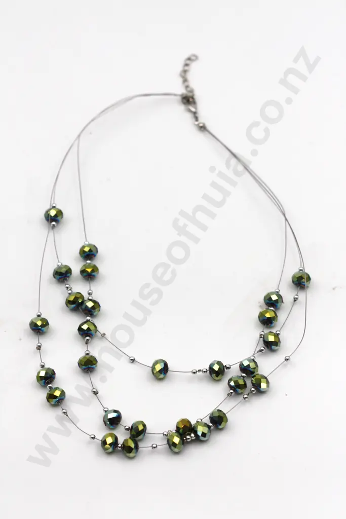 Faceted Sparkly Bead Necklace on Thin Wire "Green finery" Image 1++